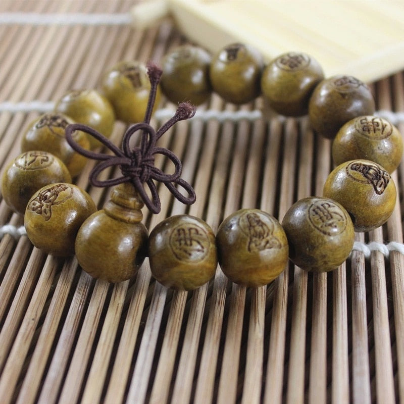 Engraved Wood Buddha Prayer Bracelet